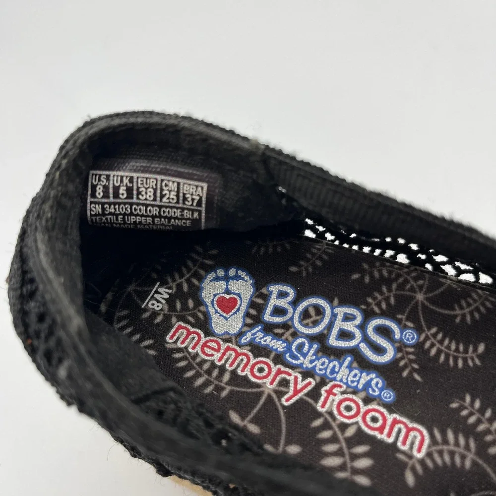 Skechers BOBS Highlights 2.0 Black Crochet Lace‎ Espadrille Flats Womens 8 34103